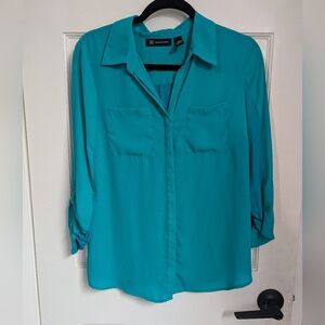 INC International Concepts Teal Button-Front Blouse